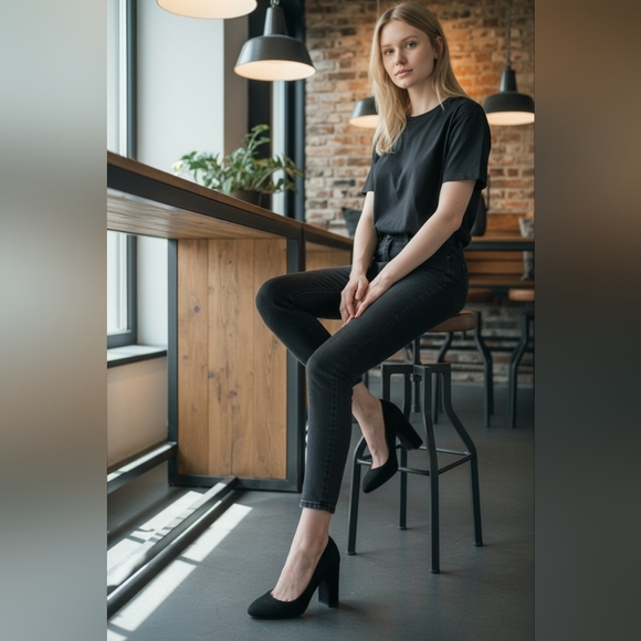 Sam Edelman Stillson Black Suede Leather Pumps Sz 7 Block Heel Office Chic Glam - Picture 4 of 16